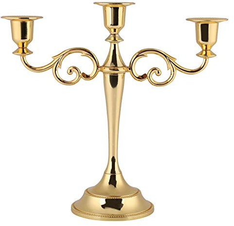 Kuuleyn Gold 3 Kerzen Metall Kerzenhalter, 2 Farben 3 Arme Metall Kerzenhalter Europäischer Stil Kandelaber Hochzeit Kerzenständer Wohnkultur(Gold)