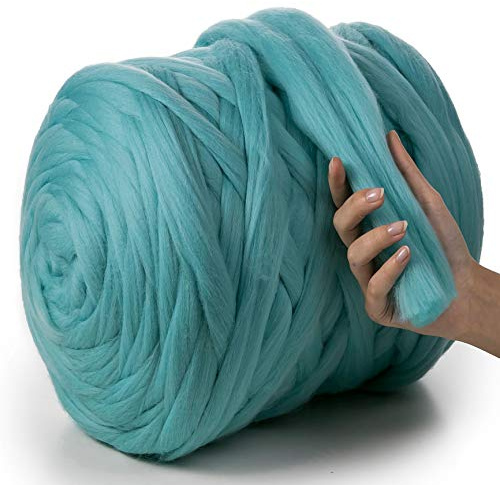 MeriWoolArt XXL Merino Wolle – 100% Schurwolle, Extra Dickes Filzgarn (4–5 cm) für Armstricken, Trocken- & Nassfilzen, Decken & Babydecken – Azurblau 100g