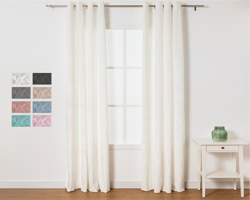 TRAMAS+ Tenda Interna in Velluto Perlato Oscurante e Termica, 140x260 cm, per Camera da Letto e Soggiorno - Bianco (1 Pezzo)