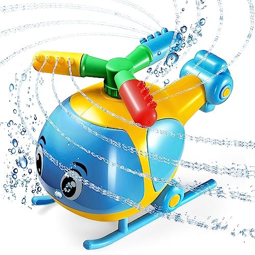 Helicopter Water Sprinkler for Kids, Rotating Garden Sprinkler Sprays Water 4 to 5 Meters High for Outdoor Play on Hot Summer Days