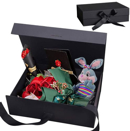 Magnetische Geschenkbox,Geschenkbox mit Deckel,21x17x7cm Geschenk box,Geschenkschachtel,Gift Box,Geschenkboxs Mit Schleife,Geschenkkarton für Geschenke Hochzeit Party Valentinstag Geburtstag(schwarz)
