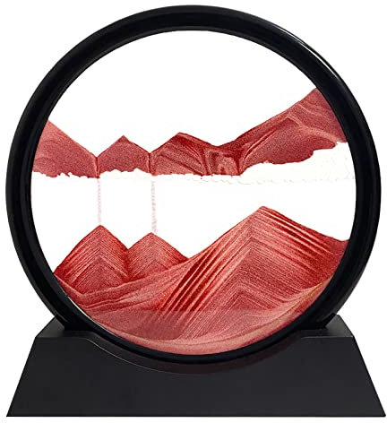 Pinturas de Arena Que Fluye - Cuadro de Arena Dinámico, Paisaje de Vidrio Redondo 3D,Imagen de Arena en Movimiento, Reloj de Arena Decoración Arte para Oficina hogar Sala Escritorio（Rojo, 7）