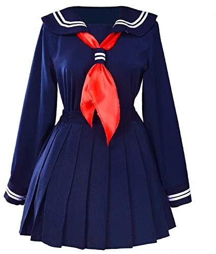 CICCB-DAMOY Brandneu japanische dchen Sailor Uniform Shirts JK Uniform Anime Cosplay Kostüme Set Hemd + Faltenrock + rote Fliege (M / 155-160cm, Navy Blau)