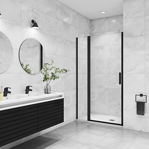 AICA porte de douche pivotante 120x200cm avec un élément fixe Profilé noir mat Porte de douche Hauteur 200cm en verre anticalcaire