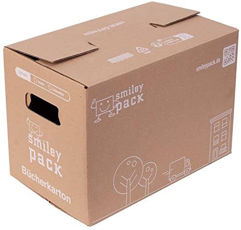 smiley pack 40 Stück Umzugskartons 500 x 300 x 350 mm bis 40 kg | Bücherkarton, Aktenkarton, Archivkarton – zweiwellig, stabil & stapelbar – Umzugskiste groß & stark, Profi