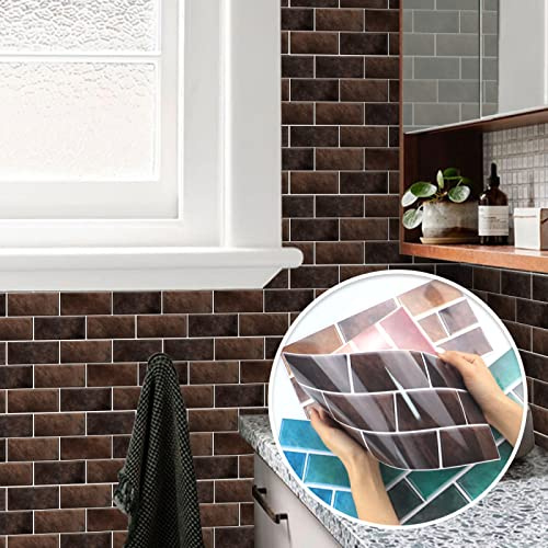 12 Pièces 15x30cm Brique Motif Stickers Carrelage Auto-AdhéSif Vinyle ÉTanche Stickers Muraux Pour Cuisine Salle De Bains Carrelage Mur CheminéE Placard DéCoration Autocollants,brun
