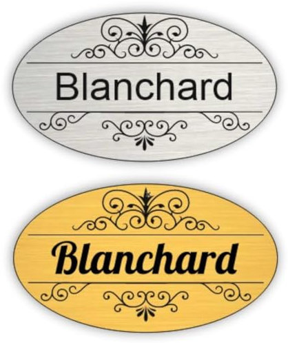 Plaque boite aux lettres, étiquettes de porte personnalisables, enseigne autocollante nom personnaliser - argent/or - avec une gravure ornement - plaquette de sonnette -