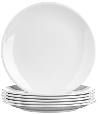 SECO Lot de 6 assiettes rondes en mélamine de 23 cm, durables et résistantes aux rayures, blanc
