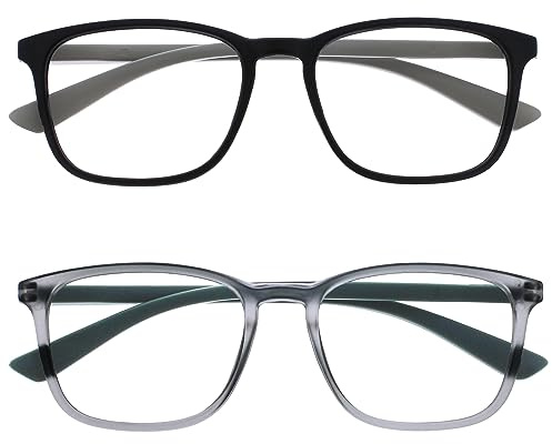 OPULIZE Max Lesebrille 2er Pack - Klassische große rechteckige Fassung - Brillen in mattem Schwarz und Grau - Herren Damen Unisex - RR78-17 - +1,00