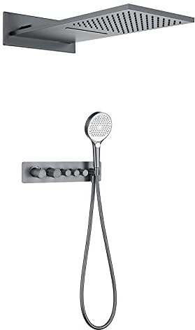 Duschsystem Unterputz-Duscharmatur-Set Mit 3 Funktionen, Handbrause Und 2 Modi, Regenduschkopf, Dusch-Kombi-Set Mit Eingebetteter Box, Badewanne Und Duschverkleidungs-Set, Gebürstetes Gold (Gun Grey