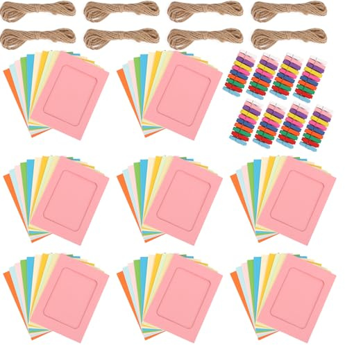 WOPPLXY 80 Pièces Mini Cadre Photo, 11.5 x 15.5 cm Cadre Photo Carton Colorés avec 80 Clips et 8 Cordes, Cadre a Decorer pour Décoration Murale