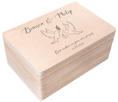 Creative Deco Hochzeitsgeschenke Personalisiert für Brautpaar | Geschenk | zur Hochzeit | Erinnerungsbox Hochzeit JGA | Geschenkkiste | Holzkiste mit Deckel Hochzeitsgeschenk Personalisierte Farbdruck