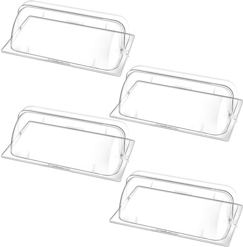 4 Pcs Clear Chafing Dish Covers Full Size Plastic Roll Top Chafing Dish Lid 21 x 13 x 6.7 Inches Food Pan Covers Plate Lid for Hot Buffet Cake Cupcake Dessert Display Bakery Outdoor Restaurant Hotel