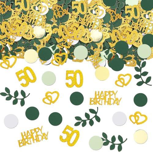 GoldRock 50. Geburtstag Deko Groß: Konfetti, Tischdeko, Streudeko, Grün, Gold, 250 Stk
