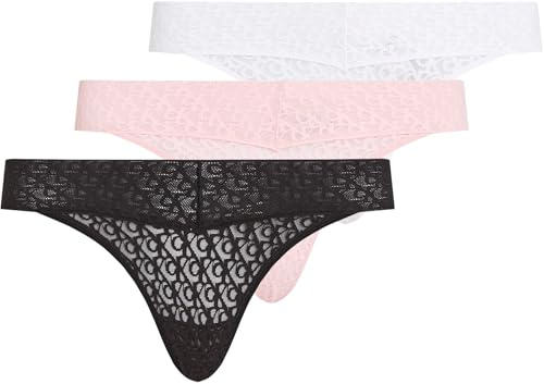 Calvin Klein Strings Lot de 3 Femme Low Rise avec Dentelle, Multicolore (Black/Classic White/Buff Pink), S