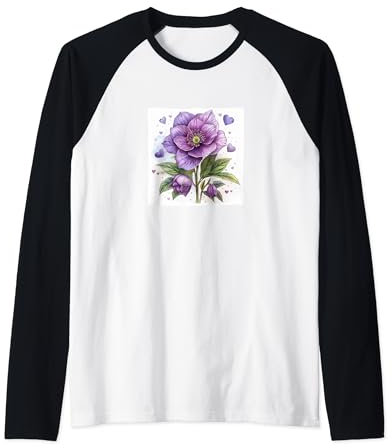 Motif fleur d'hellébore avec cœurs autour de style bohème Manche Raglan
