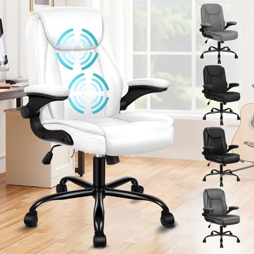 ALFORDSON Ergonomisch Bürostuhl Massage Chefsessel, Schreibtischstuhl Armlehnen höhenverstellbarer, Drehstuhl Wippfunktion 90°-135°, Computerstuhl mit Rollen,Besprechungsstuhl Pu Leder, Weiß | Armlehnen höhenverstellbarer, Drehstuhl Wippfunktion 90°-135°, Computerstuhl mit Rollen,Besprechungsstuhl Pu Leder,Weiß