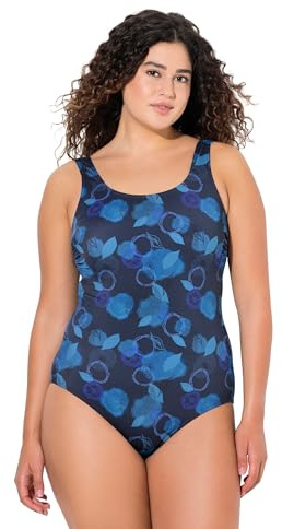 Ulla Popken Damen große Größen Übergrößen Plus Size Badeanzug, Blätter, ohne Softcups, recycelt Marine 42+ 835803130-42+