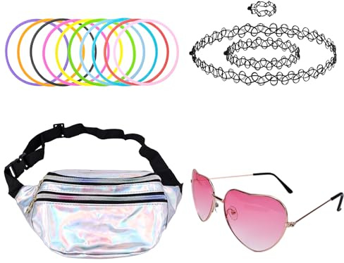 GADITIEK Accessoires et tenues des années 90 et 80, malle, sac banane, lunettes cœur rose, chaîne tatouage 90s