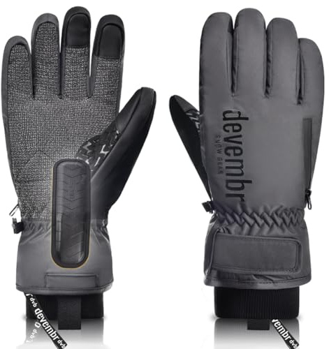 devembr Skihandschuhe mit Handgelenkschutz und Untermanschetten-Design, Snowboardhandschuhe Touchscreen, Grau, XS