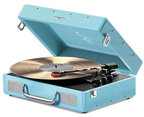 Mixx Revival 55 RetroStyle Portable Suitcase Vinyl Record Player with Built-in Stereo Speakers, Bluetooth In/Output, All Record Sizes with 45 RPM adapter, 45,33,78, EU and UK AC plug adpater.