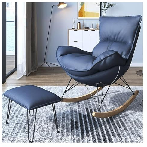 Moderner Lounge-Schaukelstuhl mit ergonomischem Design und Fußhocker, für Innen- und Außenbereich, Camping (blau)