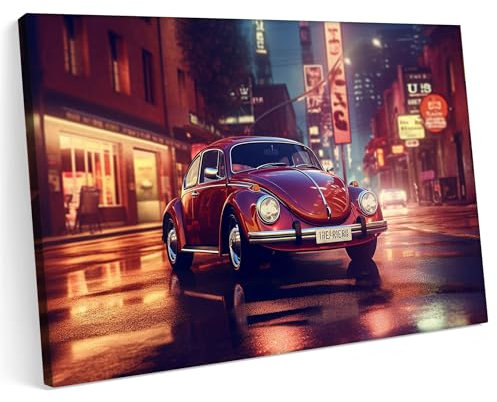 Printonia Leinwandbild m Bild auf Leinwand 70x50 VW Käfer Classic Oldtimer Neon Abstrakt Bunt