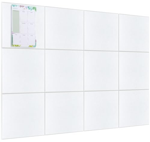 Swullione Große Filz Pinnwand Selbstklebend 30x30cm,12 Stück Filzboard Memotafeln Memo Boards mit 70 Pinnnadeln Bulletin Board Wanddekoration für Büro Küche, Fotos Memos, Weiß