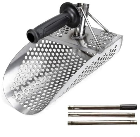 FUANA Stainless Steel Sand Scoop Long Handle Sand Scoop Metal Detecting Shovel Detachable Beach Treasure Hunting Scoop for Sand Sifting And Treasure Hunting 40.5/45.6inch(3 sections)