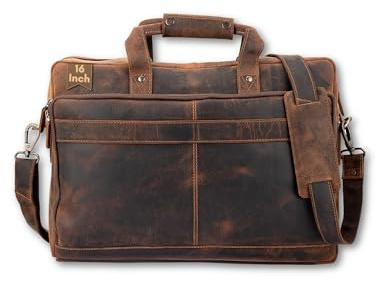 LEARICHI 16 Zoll Herren Echt Jäger Leder Aktentasche Laptoptasche Ledertasche Business Laptop Tasche Große Messenger Umhängetasche Schultertasche Vintage Braun Bürotasche Arbeitstasche für Männer