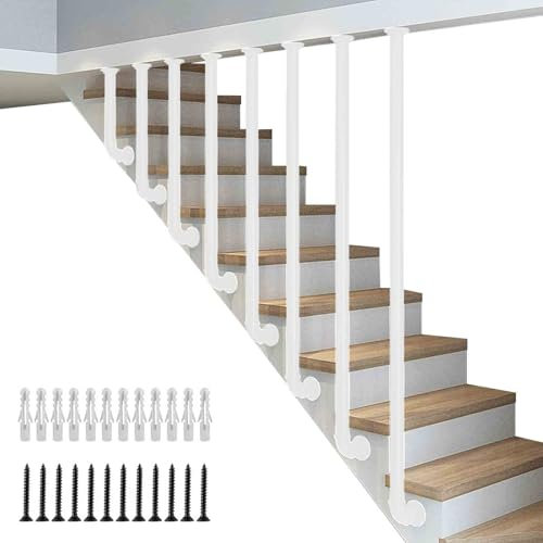Pasamanos en forma de L Poste de balaustres de hierro para escalón de escalera, husillo de escalera de cubierta blanca para hotel oficina casa, barandilla de pasamanos de escaleras de montaje lateral(