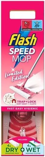 Flash Speed Mop Starter Kit – All-In-One Floor Mopping System with 4 Wet & 4 Dry Pads – Deep Clean for Hard Floors, Trap & Lock Technology for Easy and Efficient Cleaning Pink 1 Pack - 004