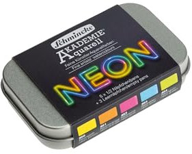 Schmincke – AKADEMIE® AQUARELL, Neonfarben-Set, 75 792 097, 5 feine Aquarellfarben in Neonfarben, halbe Näpfchen in Metalldose