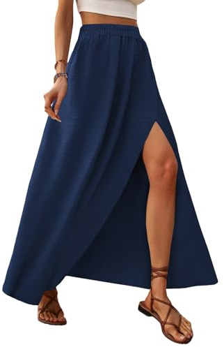 Zeagoo Gonna Donna Lunga Estiva Gonna Maxi Tinta Unita Gonne Vita Elastica A Trapezio Gonne Chiffon Skirts da Spiaggia Blu Scuro M