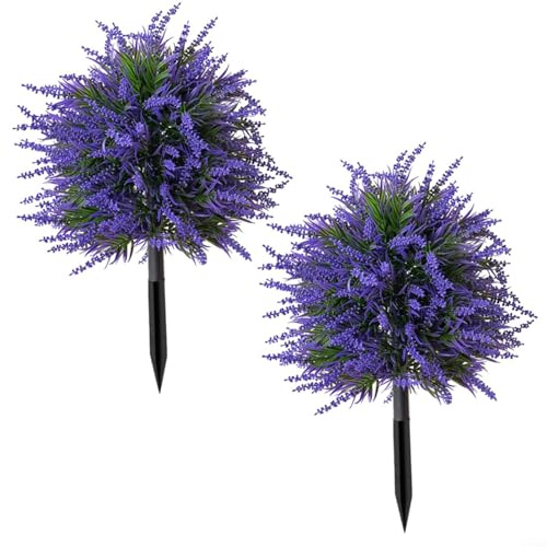 Confezione da 2 alberi di bosso di lavanda artificiali, 50 cm, viola resistenti ai raggi UV, piante decorative per interni ed esterni, con picchetto per giardino, patio, balcone, ingresso