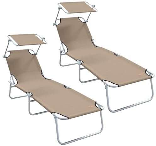 vidaXL Sonnenliege 2-Person 2 pcs Taupe 58 x 188 x 77cm Stoff, Garten und Terrasse, langlebigeOutdoor-Möbel, Verstellbarer Liegestuhl, wetterfestes Relax-Sofa