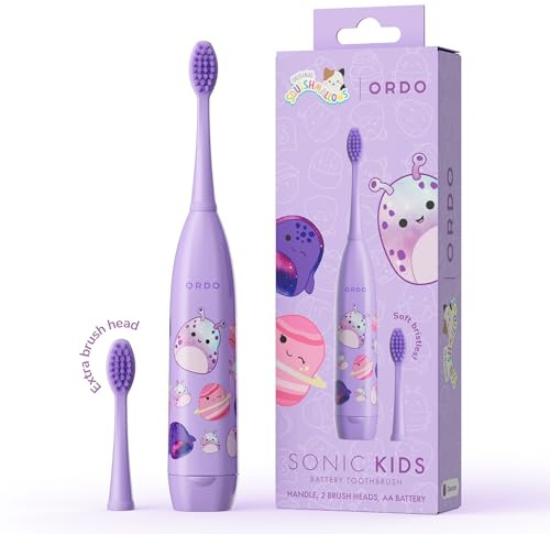 Ordo Squishmallows Toothbrush, Sonic Battery Toothbrushes for Kids, Soft Bristles, Extra Brush Head Inc, Gift for Kids Aged 4 Years and Up, Battery Included, Daxxon
