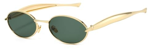 YAMEIZE Retro Metal Oval Sunglasses for - Women Men Gold Metal Frame Small Round Shades UV400 Protection Driving Outdoor