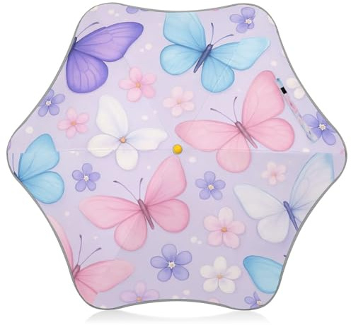 Parapluie pour enfants avec pointes de sécurité arrondies, parapluie léger pour enfants de 4 à 8 ans, auvent de 88,9 cm, papillons et fleurs, violet pastel