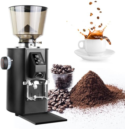 XEEAOFE Moulin à Café Professionnel avec Meules Plates 64mm et Trémie à Grains 1Lb/453g, Moulin à Café Électrique avec 9 Réglages de Mouture Infinis, avec Écran Tactile Black