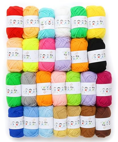 24 Pack Crochet Yarn, Crochet Thread, 24 Color Acrylic Yarn Bundle for Knitting and Crocheting, Worsted Weight Hand Knitting Yarn