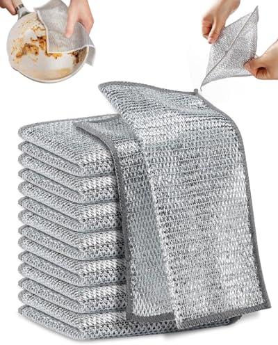 HUVZOR 10PCS Mehrzweck Spültücher, Stahlwolle Spüllappen Waschbar Stahlschwamm, Silberputztuch Reinigungstücher Putzlappen für Küche, Wiederverwendbare küchenlappen für Töpfe Pfannen