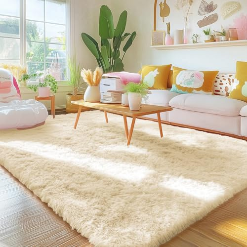smiry Flauschig Hochflor Teppich Läufer Waschbar - 80x150 cm, Beige