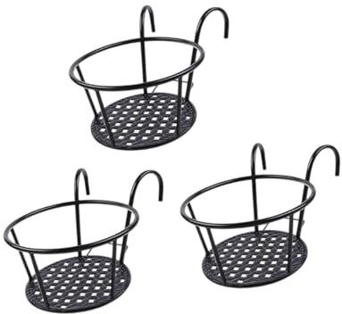 Pflanzkörbe aus schwarzem Eisen, runde Blumentöpfe aus Metall für den Innen- und Außenbereich, Geländer, Pflanzenhalter für Veranda, Hof, Terrasse, Dekoration, langlebig und stilvoll, 3 Stück