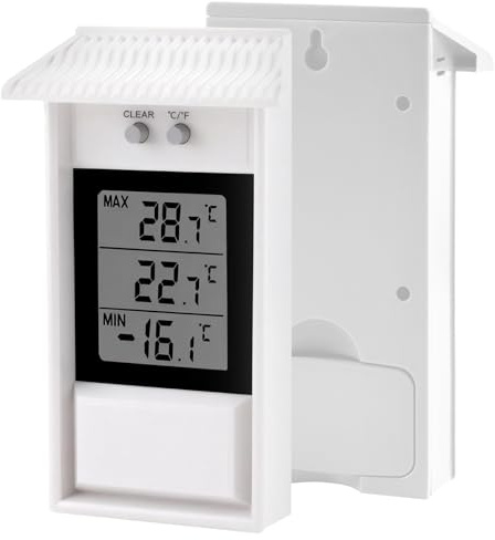 Digital Max Min Greenhouse Thermometer Wall Mountable with Hook Hole Waterproof Weatherproof -20℃ to 50℃ for Indoor Outdoor Garden Shed Greenhouse Accessories Requires 2 x AAA Batteries (Not Included)