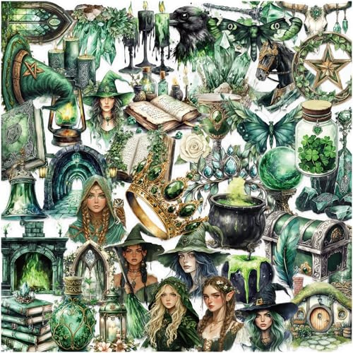 Alethron 100 Stück Witch Sticker, Wicked Fantasy Sticker Aesthetic Journal Scrapbook Stickers Aufkleber Vintage für Kindle Deko Handyhülle Scrapbooking Erwachsene Laptop Helm