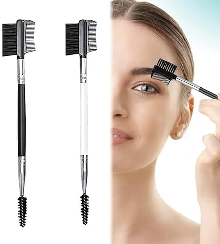 2-Piece Double-Ended Eyelash Comb & Eyebrow Brush, 2-in-1 Makeup Tool for Precise Styling of Eyelashes and Brows