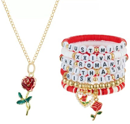 Axepet Romantic Tour Merch Bracelets Set Rose Necklace Concert Album Inspired Friendship Bracelets Costume Outfit Accessories for Fans
