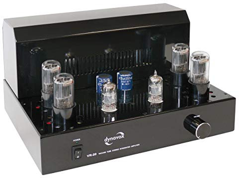 Dynavox Röhrenvollverstärker VR-20 schwarz, HiFi-Verstärker für warmen Röhren-Sound, Vintage-Design mit abnehmbaren Schutzgitter