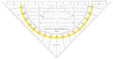 Aristo AR1553 Geodreieck mit festem Griff (Hypotenuse 16 cm, Tuschenoppen, Facette an der Hypotenuse, Plexiglas mit Tiefenprägung, Made in Austria) transparent, 10 Stück